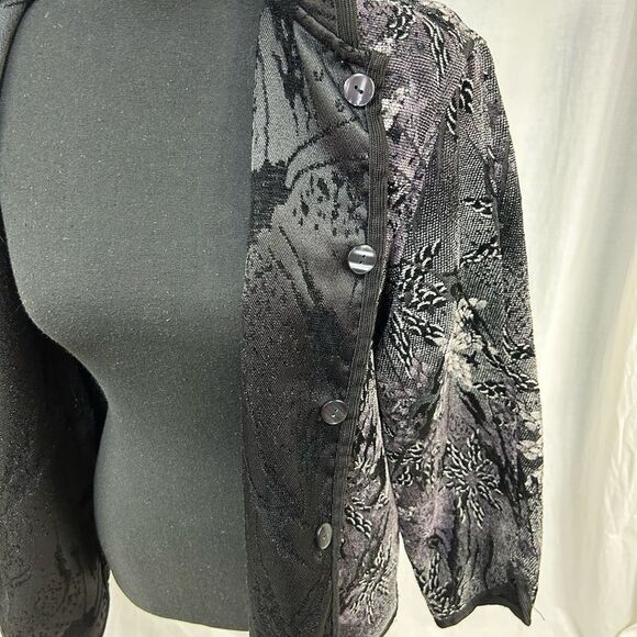Coldwater Creek size Large Elegant Black Jacket brocade print reversible silver - Picture 9 of 12